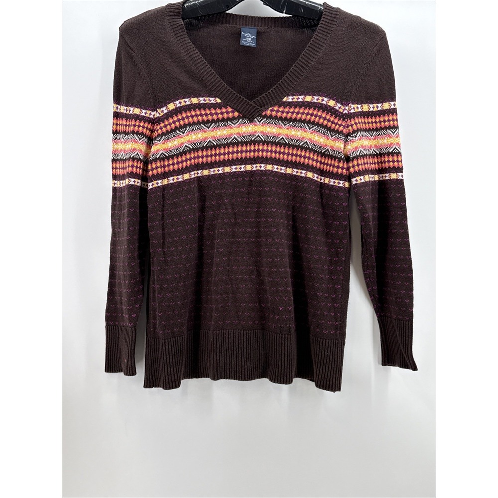 Faded Glory Brown Stretch V-Neck Women's Pullover Sweater - Size XL